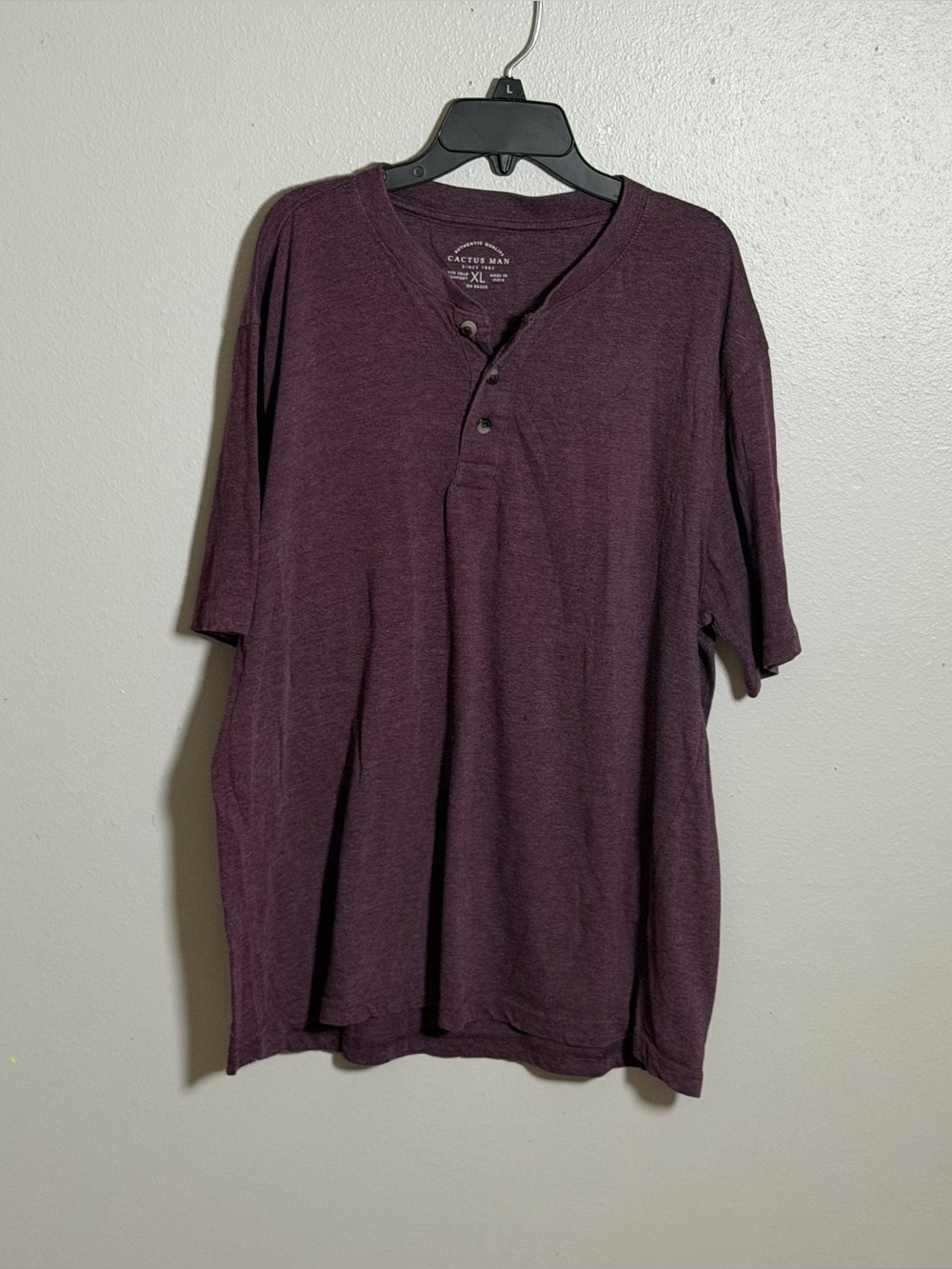 Cactus Man Minimalist Henley Short Sleeve Shirt‎ Casual Purple Plum size XL